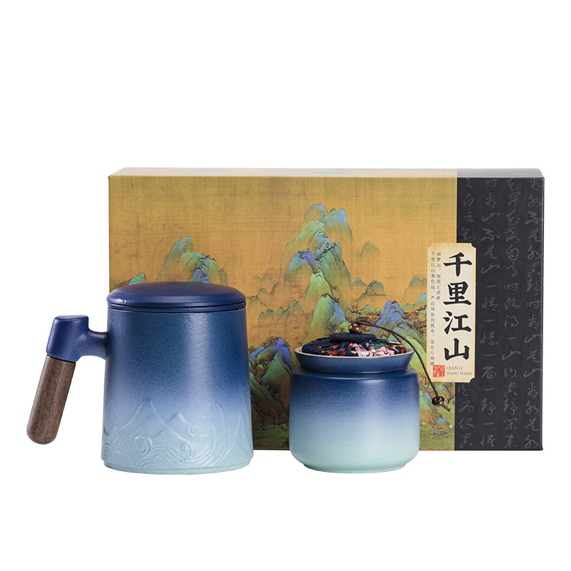 Gradient tea-water separation, tea brewing cup, souvenir ceramic cup, office mug with lid, filter and printed logo Item Picture