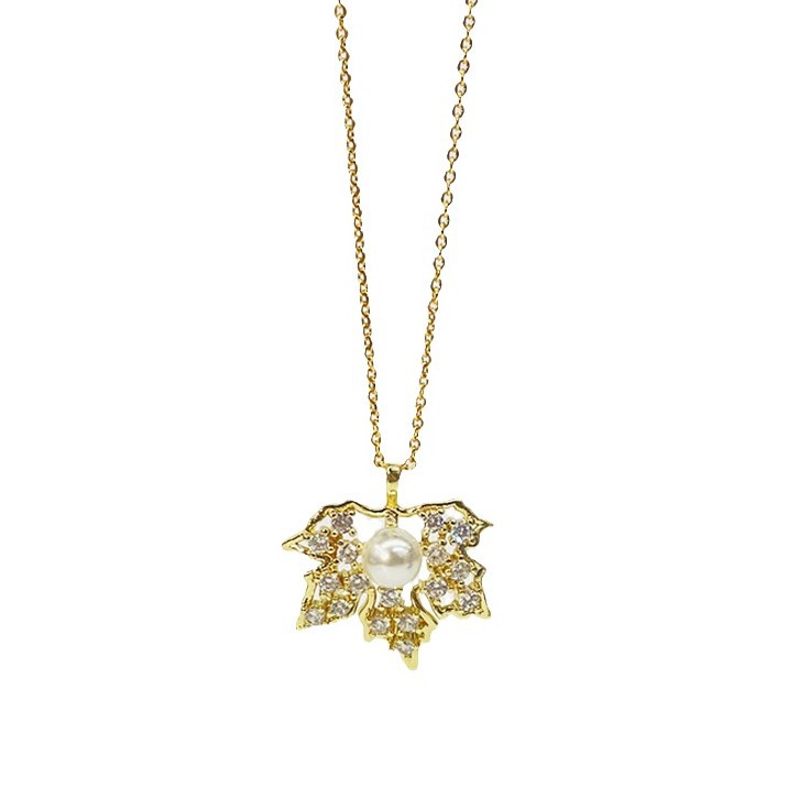 2025 Women's Micro-inlaid Zircon leaf Pearl DIY Accessory Pendant Necklace, Autumn and Winter Edition, Yiwu accessories Item Picture