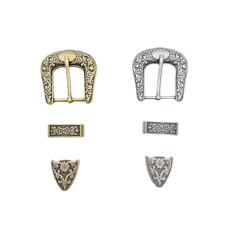 Factory National Wind Belt Three-Piece Trowel Buckle Metal Printed Waist Accessory 3Cm Vintage Alloy Belt Buckle Head Item Picture