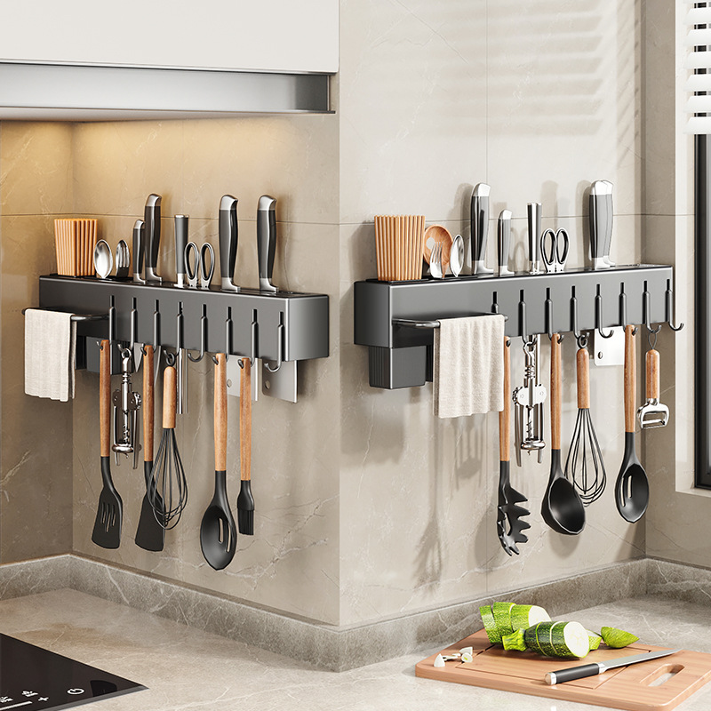 Multi-functional kitchen knife rack and storage rack 筷笼 integrated knife storage rack, wall-mounted household chopstick holder without drilling