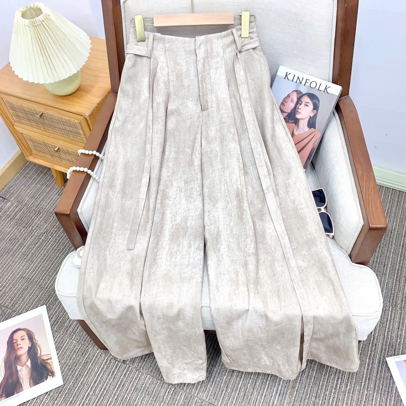 National trend chaji style stir-fried color casual suit pants, casual straight-leg cotton and linen short wide-leg pants Application Scenario