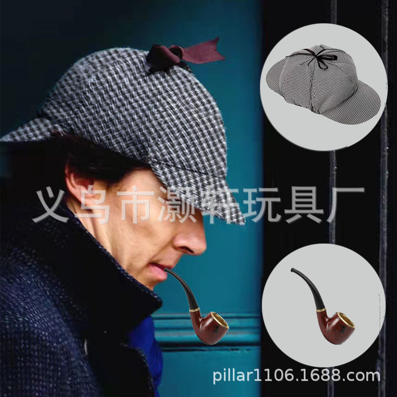 Sherlock Holmes plaid double hat pipe suit earwarmers full figure