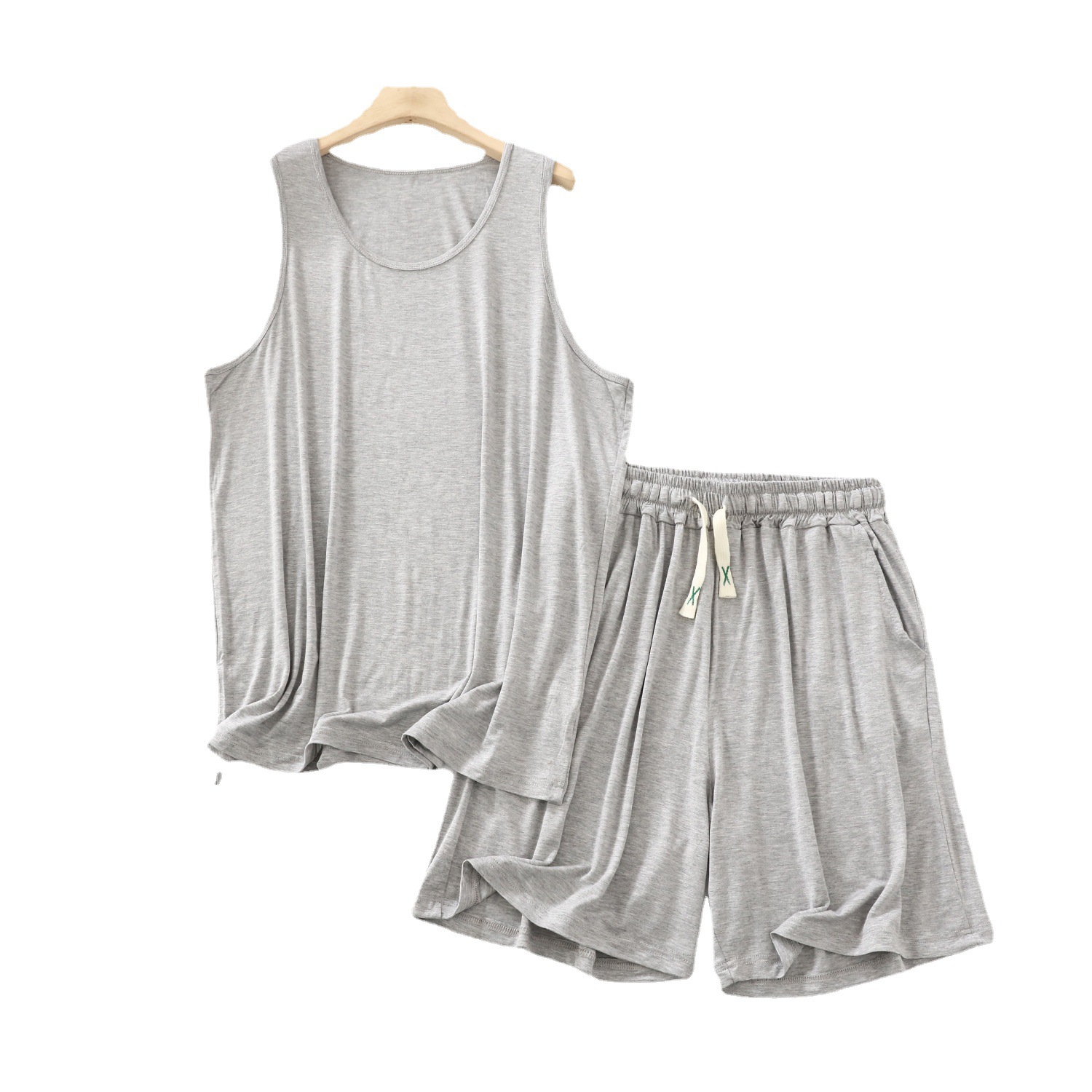 Men's summer pajamas, thin modal casual set, plus-size loose vest, shorts, round-neck sleeveless home wear Item Picture