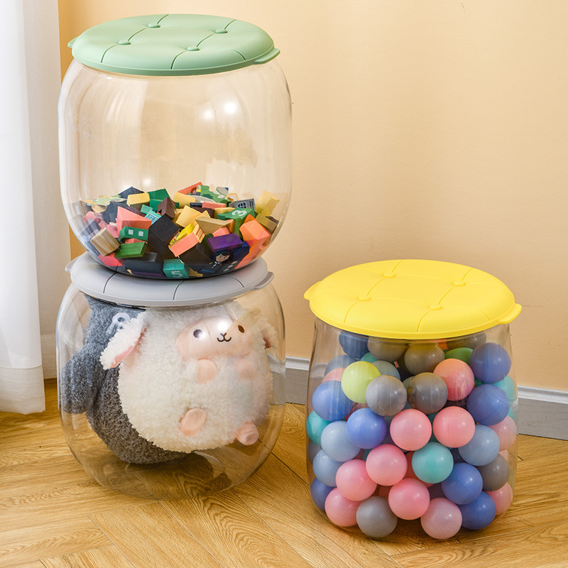 塑料透明多功能儿童玩具玩偶收纳凳带盖客厅换鞋凳储物公仔收纳桶