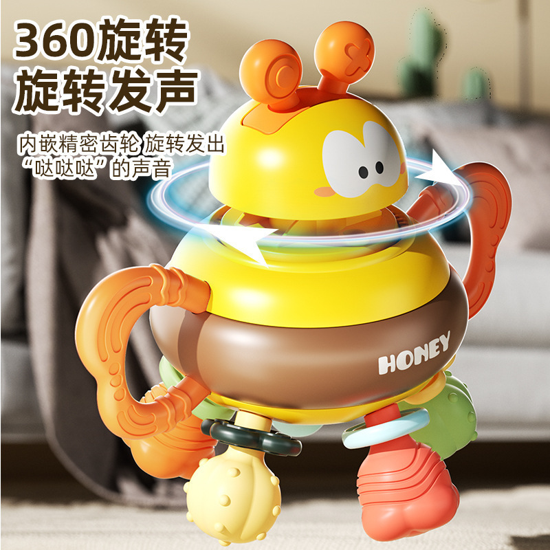 Cartoon bee handbell Manhattan ball 1-3 years old hand grip ball Baby teether 3-in-1 Soft teether ball Specification drawing