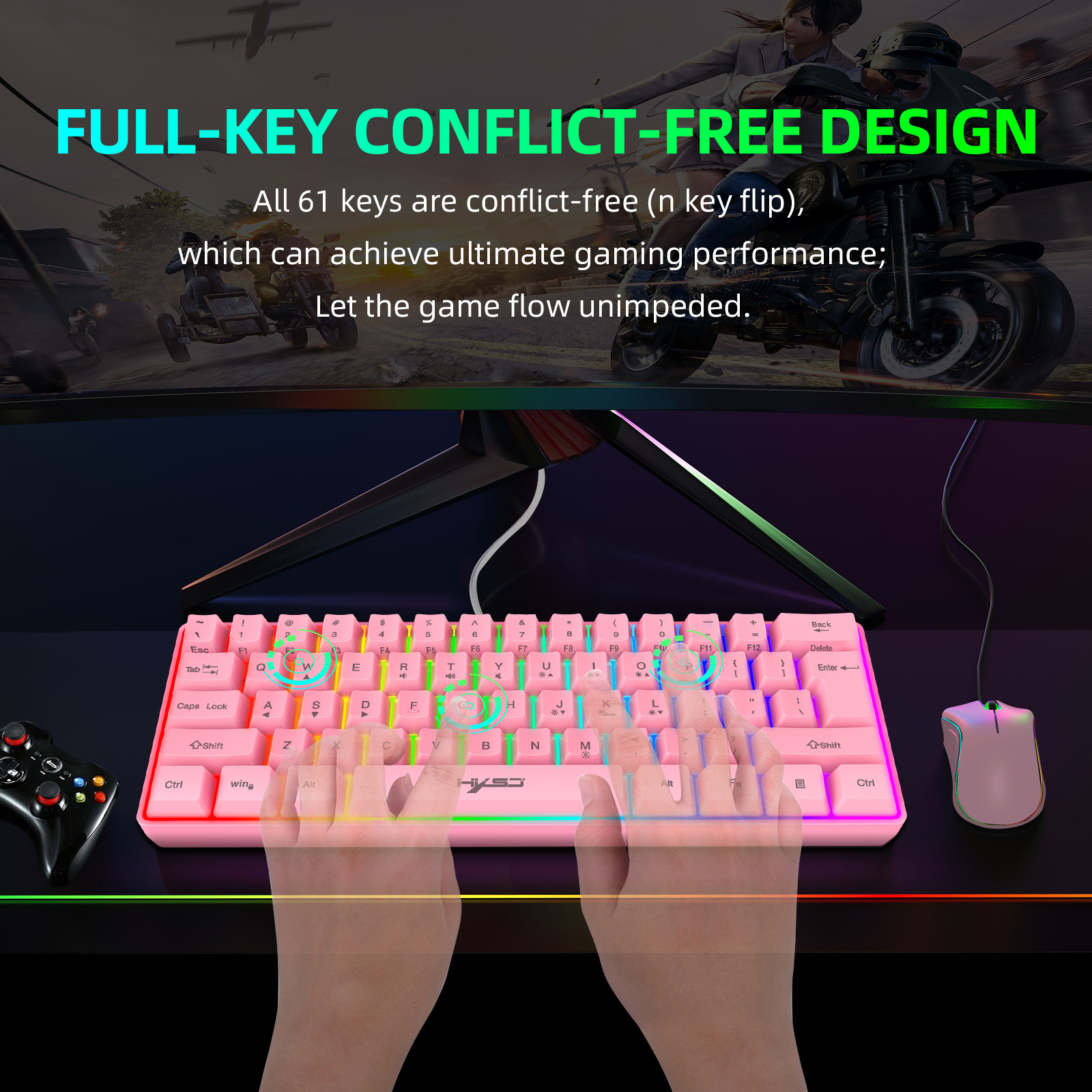61键游戏薄膜键盘RGB灯光便携式有线键盘多种快捷键组合跨境现货详情图3