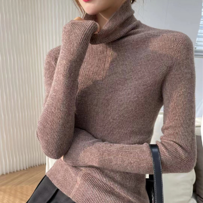 Dui Dui neck wool sweater for women, 100% pure wool base layer, high neck seamless one-piece ready-to-wear, two-wear slim sweater