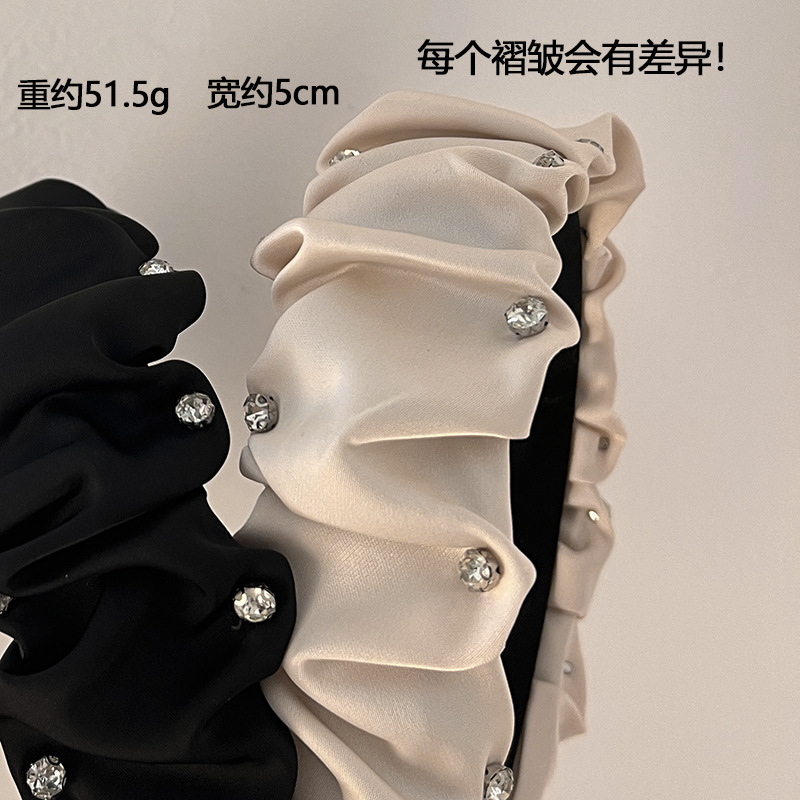 Korean Headdress Advanced Pleated Nail Zircon Hair Clip French Elegant Net Red Wide Edge Retro Headband details Picture