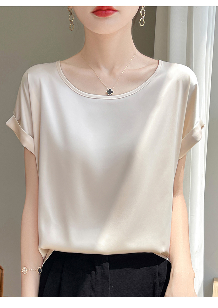 A new summer collection of silk top, short-sleeved T-shirt, simple and loose, round-neck mulberry silk tank top with acetate satin pic 8