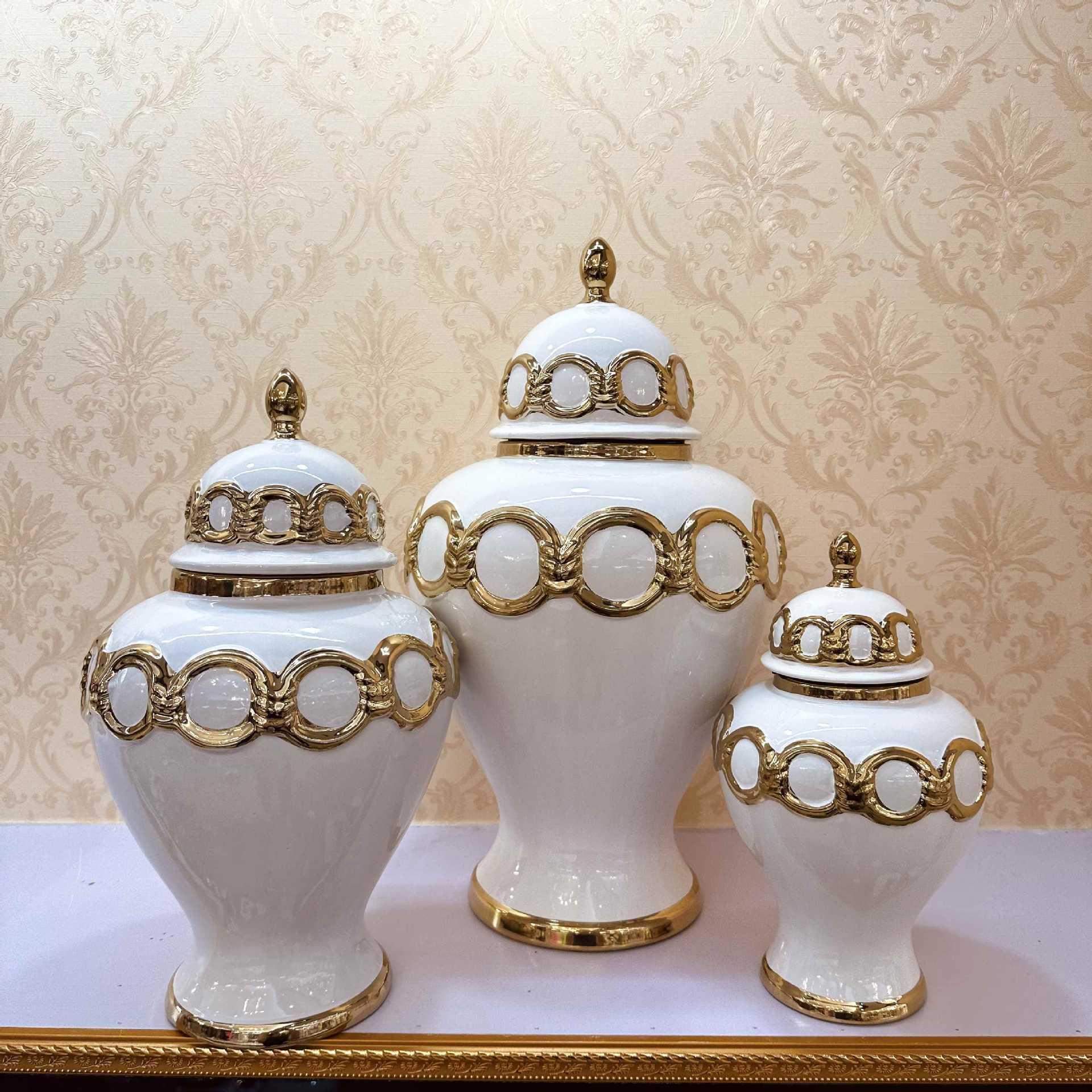 Storage tank soft decoration ceramic light luxury electroplating general tank European flower vase handicrafts decoration porch Specification drawing