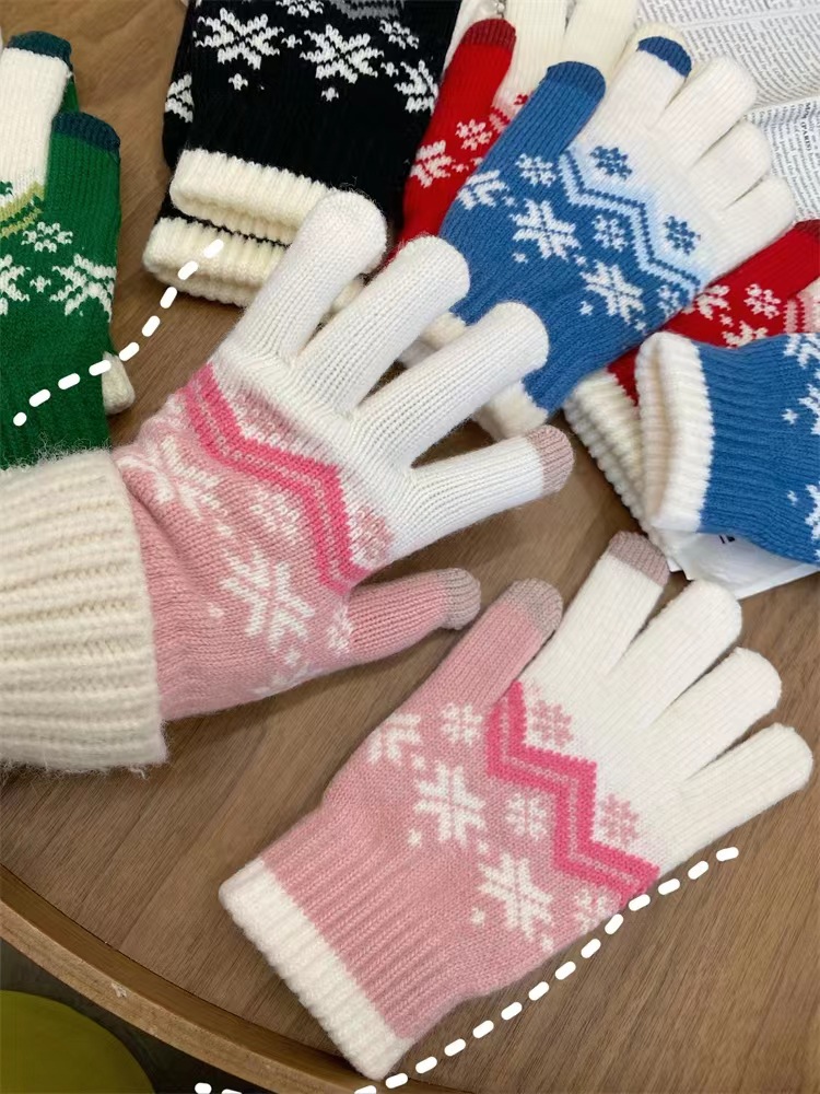 Coreano nieve jacquard adulto punto guantes calientes invierno unisex pareja pantalla táctil moda otoño invierno al por mayor Specification image