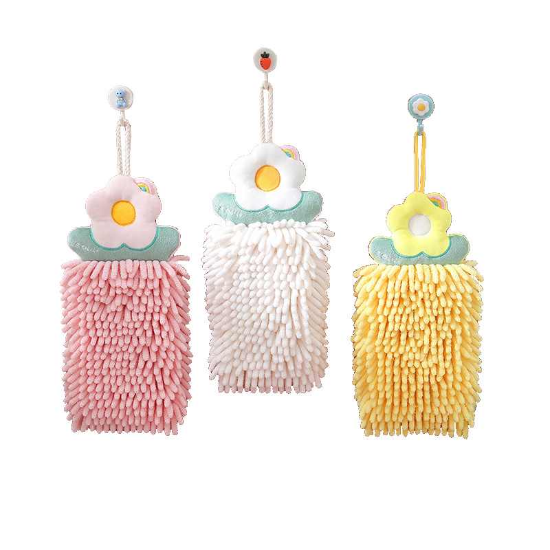 Chenille Flowers Can Hang Hand Towel Double Thick Absorbent Hand Towel Kitchen Bathroom Hand Towel Item Picture