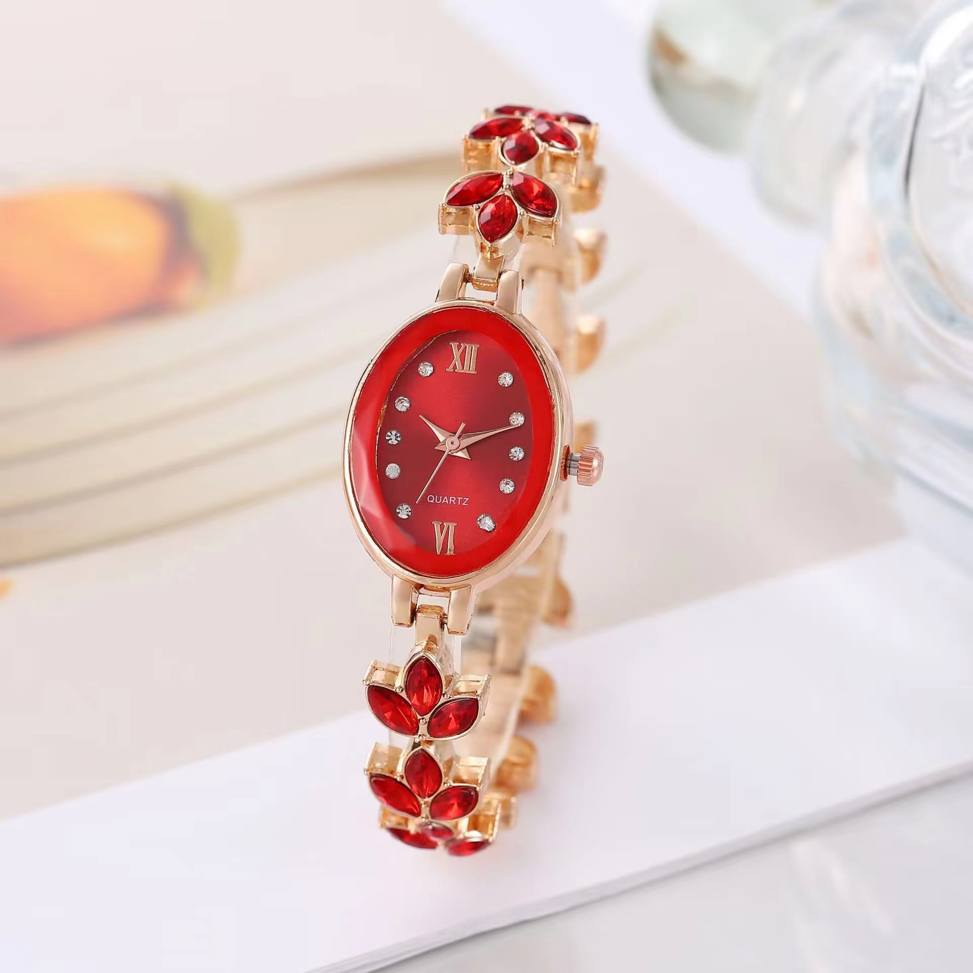 New cross-border foreign trade women's watch with wheat ears and diamonds, petal and leaf quartz wristwatch for women, and violet bracelet watch details Picture