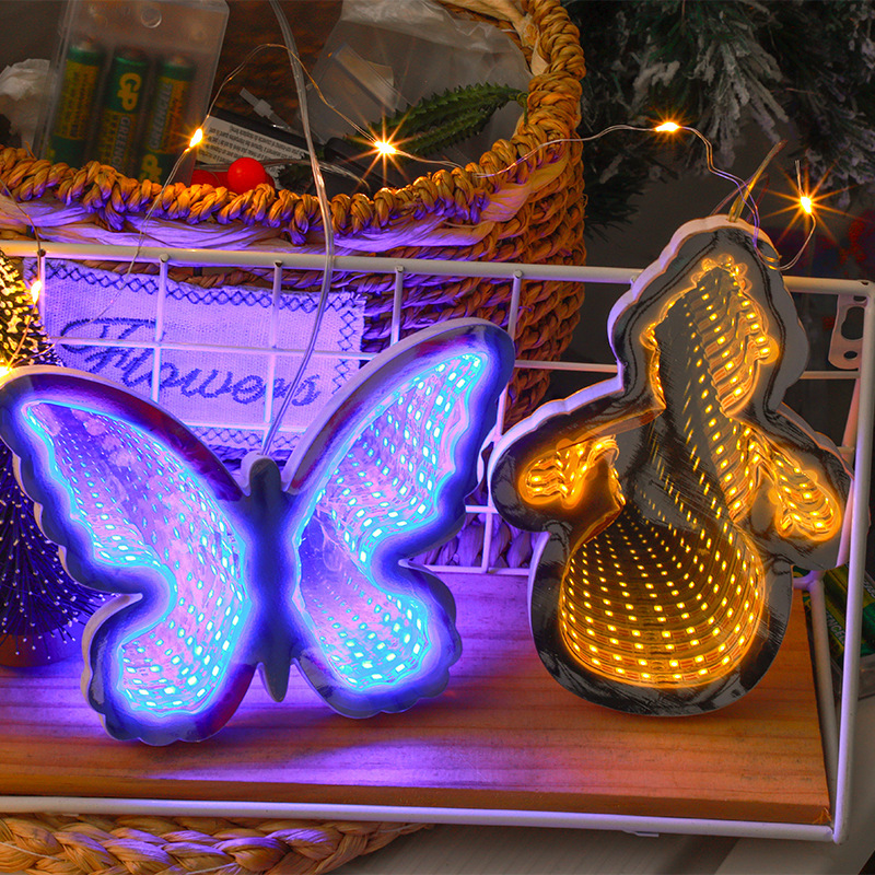 New led Christmas tree 3d mirror tunnel light, five-pointed star Christmas decoration light, acrylic luminous night light Specification drawing