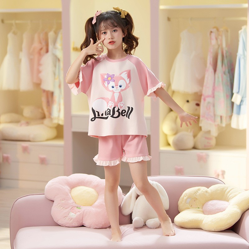 Children's pajamas, girls' summer short-sleeved pure cotton mother-daughter cartoon girl princess, Big and small children's baby home wear set Application Scenario