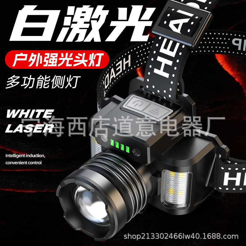 Wholesale White Laser Strong Bald Head Lamp Charging Long Range High Light Long Life Zoom Multi-Functional Head Lamp details Picture