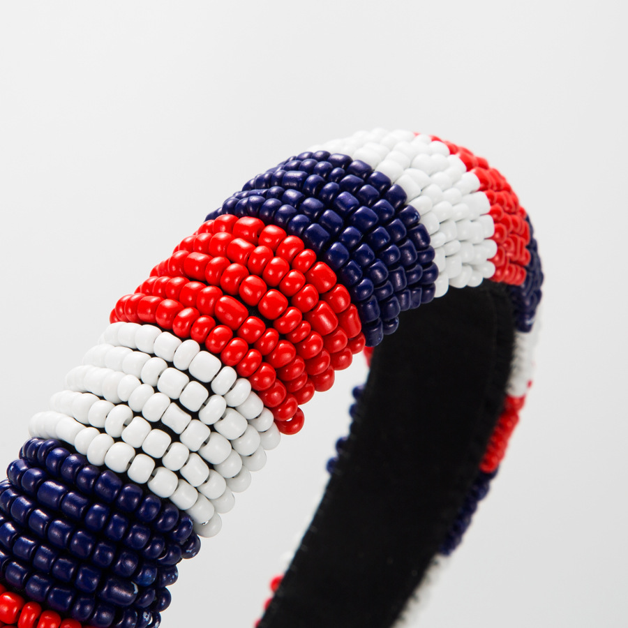 Amazon red, white and blue rice bead hair band, personalized woven beaded sponge wide edge headband, pressure hair accessory Application Scenario