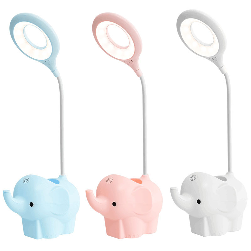 Cute elephant desk lamp led eye-protecting study creative dormitory desk touch lithium battery smart color-adjustable desk lamp Item Picture