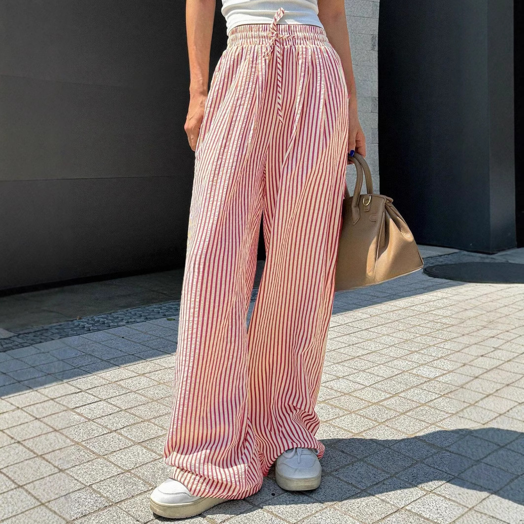 2024 Amazon, ebay, AliExpress, wish, European and American women's striped loose waist adjustable drawstring casual pants Specification image