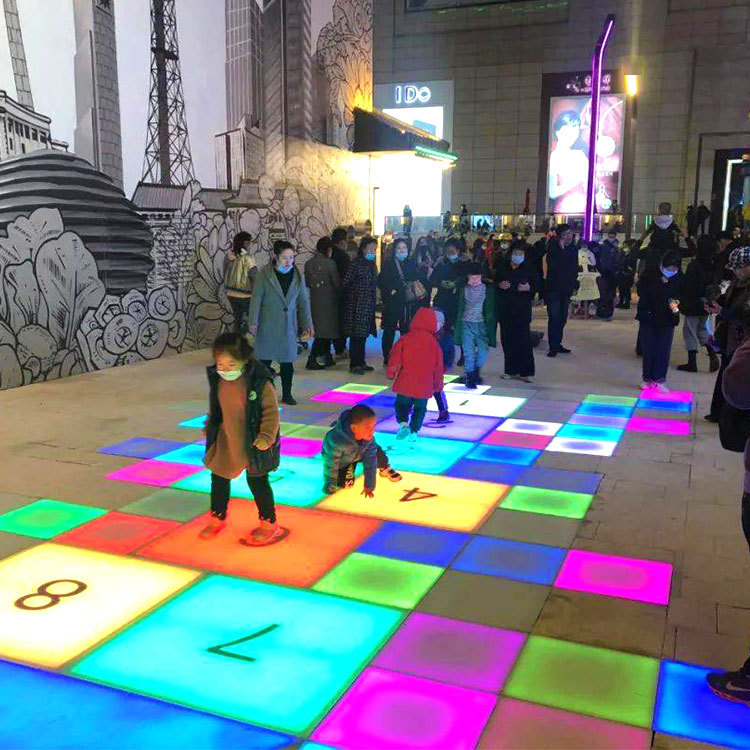 LED square floor tile light, rgb seven-color luminous tempered glass dancing interactive outdoor waterproof sensor floor light full figure