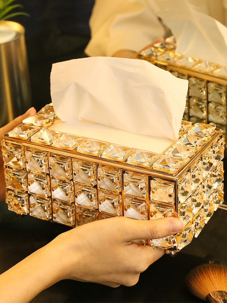 跨境外贸网红北欧式客厅轻奢水晶纸巾盒家用创意简约餐巾抽纸收纳图