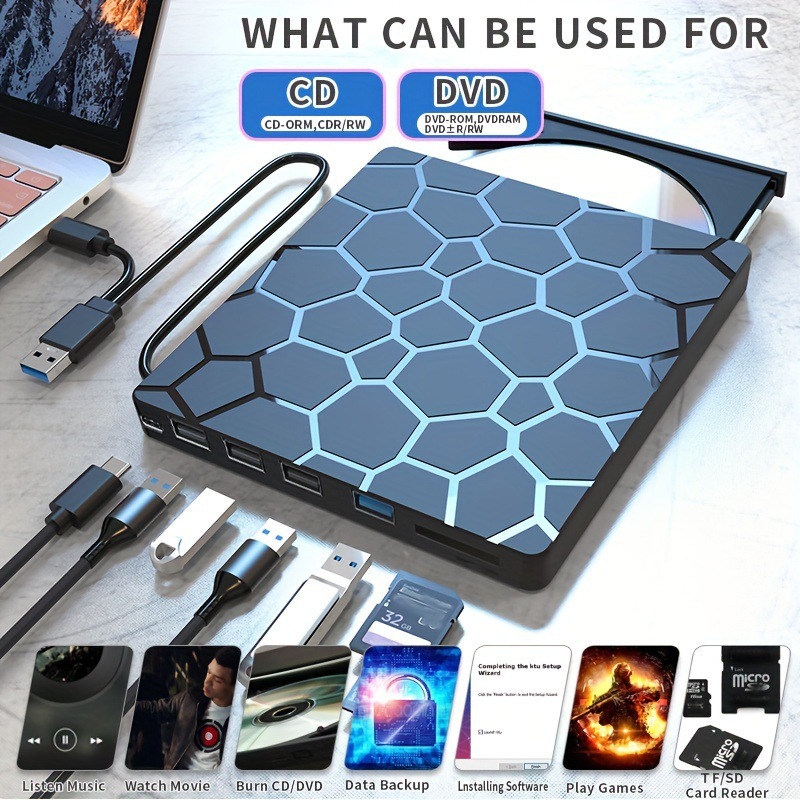 Multi-functional optical drive, external optical drive, stone-patterned optical drive, usb optical drive, ultra-thin DVD optical drive, burner, multi-functional engraving Item Picture