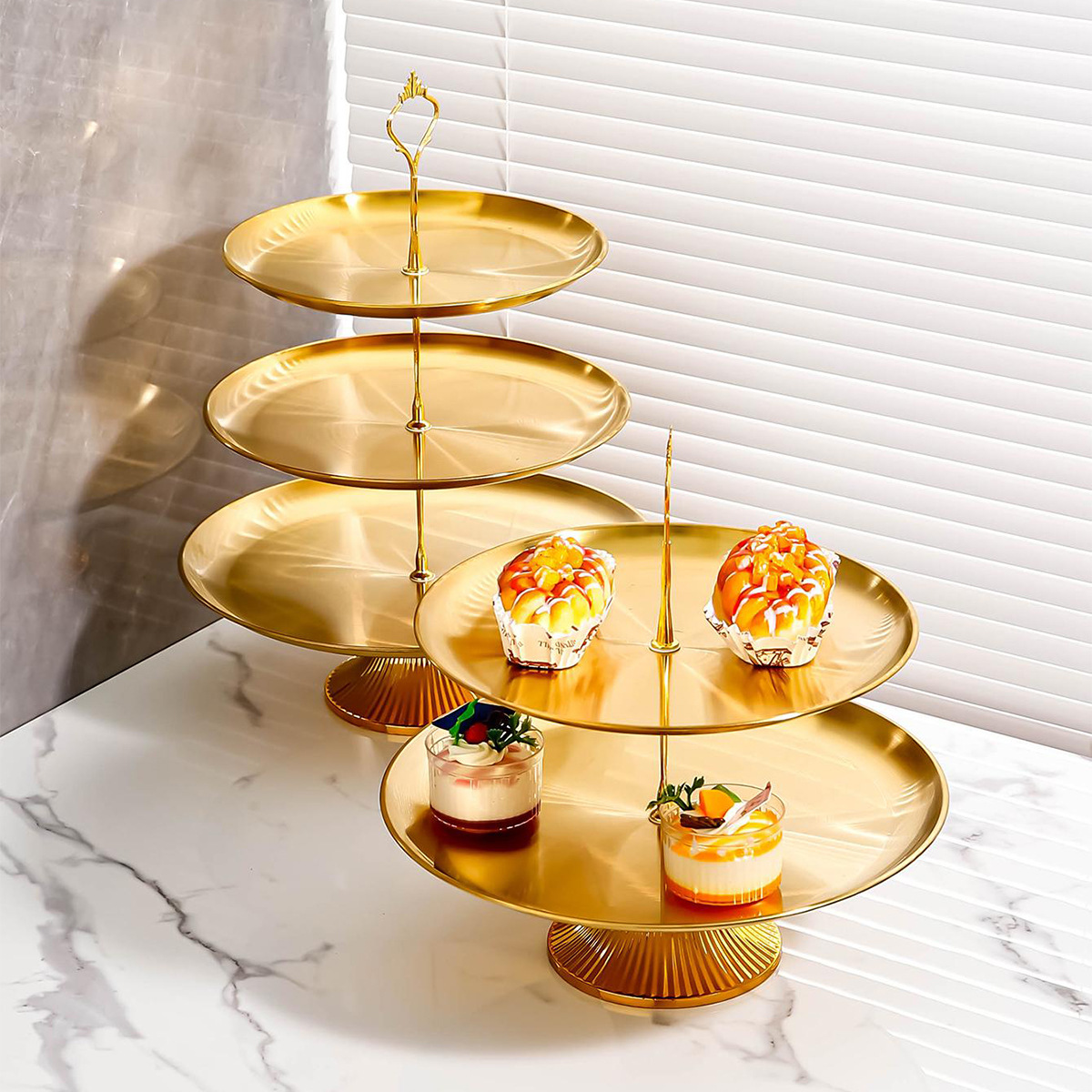 Snack Fruit Tray Light Luxury Stainless Steel Living Room Coffee Table Front Desk Double Dessert Candy Box Plate High-End Exquisite Tray