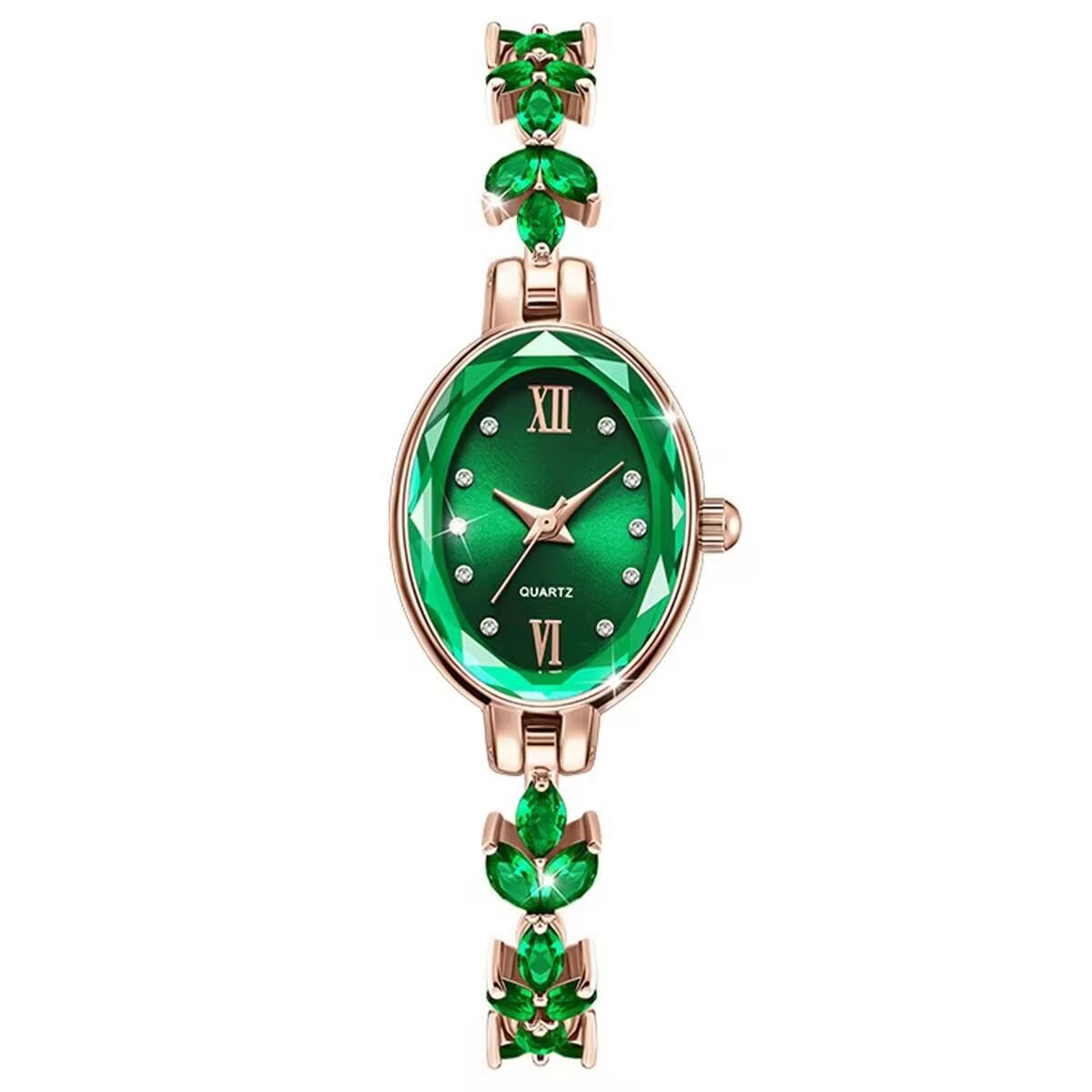 New cross-border foreign trade women's watch with wheat ears and diamonds, petal and leaf quartz wristwatch for women, and violet bracelet watch Item Picture