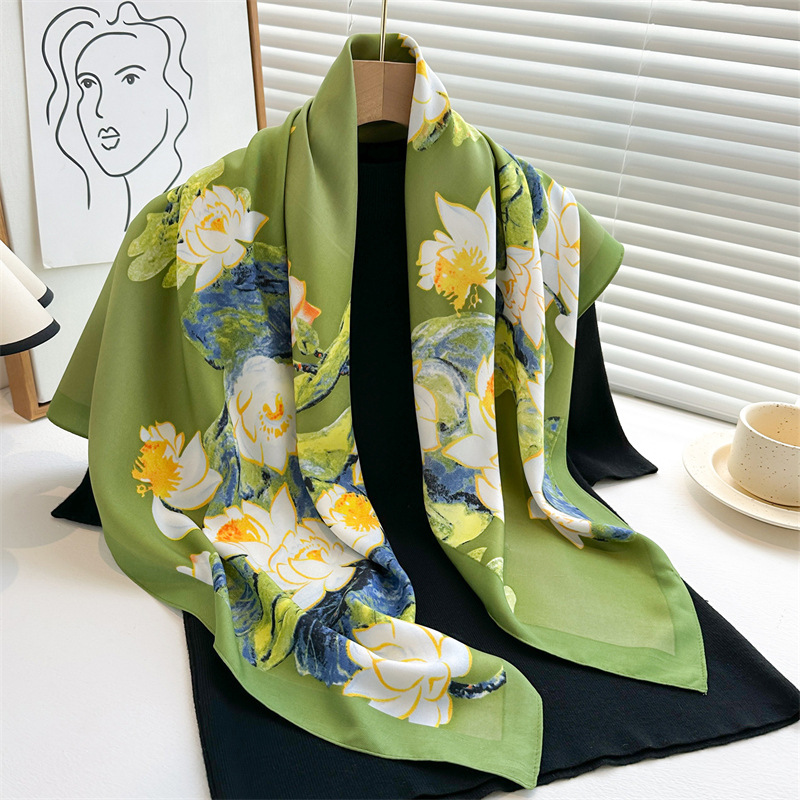 A 90cm lotus flower-shaped large square scarf with twill velvet and a versatile style, a new shawl