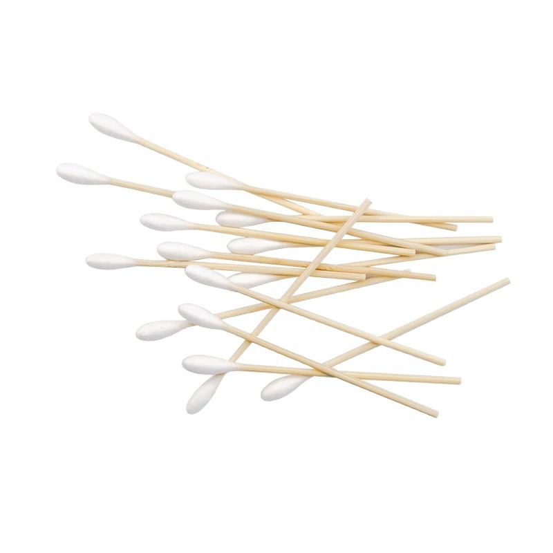 跨境專供一次性醫(yī)用棉簽6英尺100支盒裝竹制圓頭清潔滅菌檢查棉棒白底實(shí)物圖
