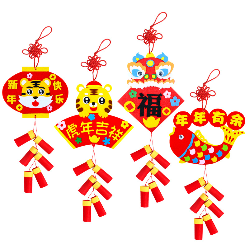 新年手工DIY挂饰鞭炮春节儿童手工 制作创意不织布材料包益智玩具详情图5
