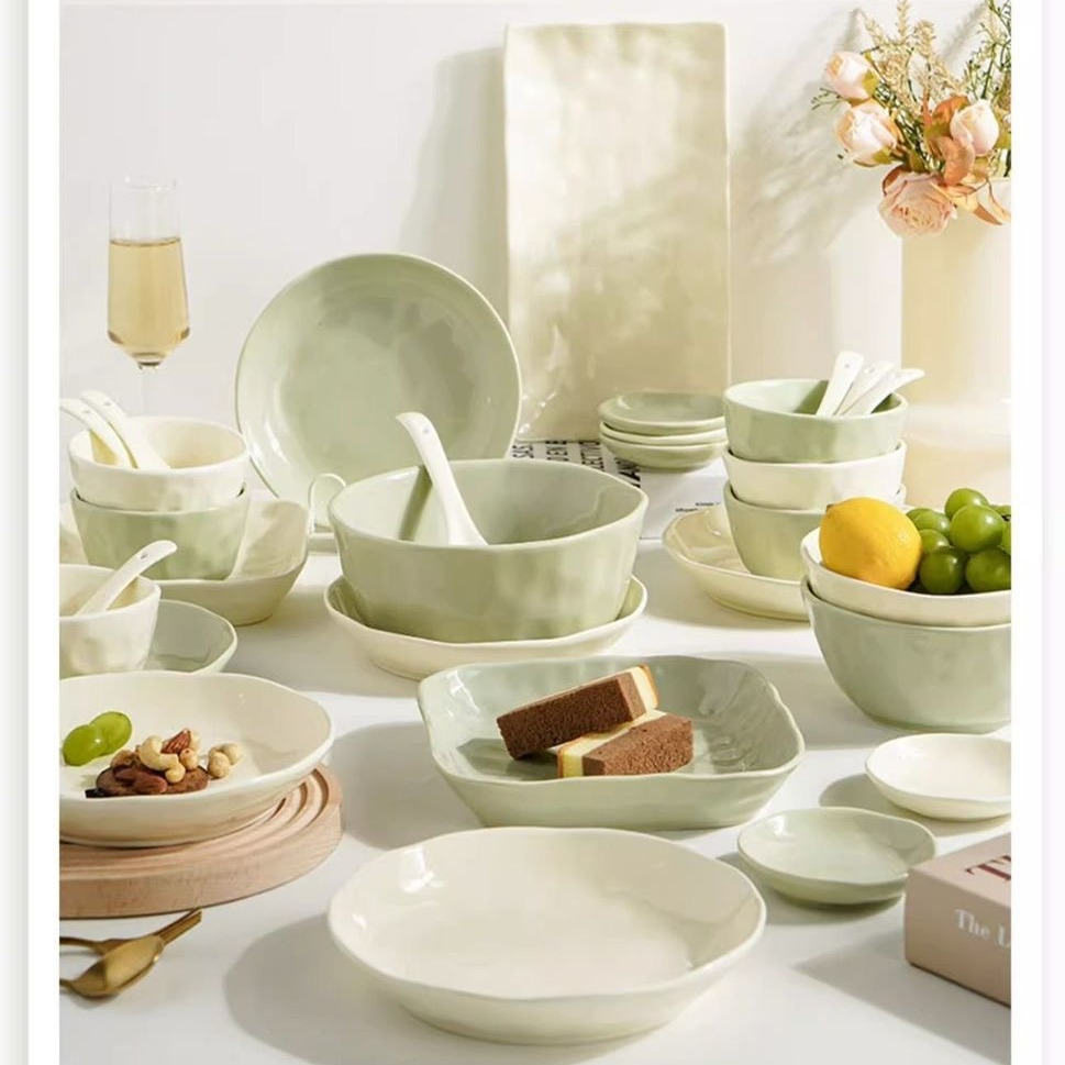 Ceramic bowls, light luxury, high appearance level, ins cream style household rice bowls, vegetable plates, tableware set wholesale