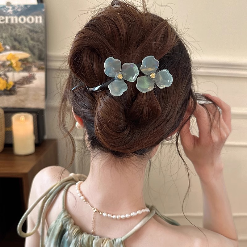 Retro and high-end floral twist clip Women's 2025 new style back head updo one-line clip headpiece semi-tied hair clip Specification image