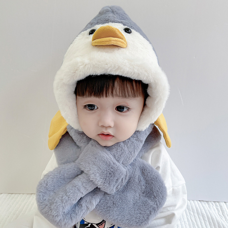Children's Hat Autumn And Winter Baby Penguin Scarf One Cute Little Yellow Duck Warm Boys And Girls Ear Protection Warm details Picture