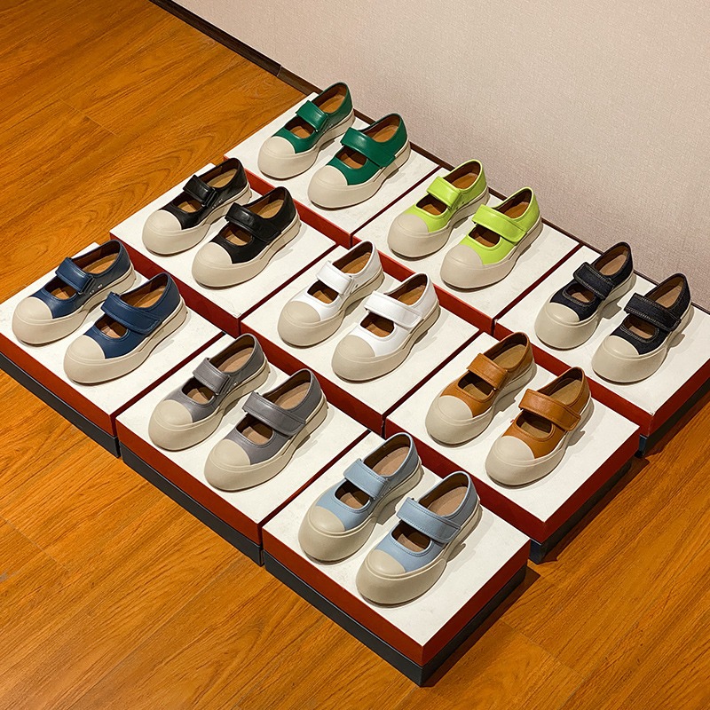 Zhao Lusi's same style of French-style ugly and cute mona Marie Jean shoes, 2023 retro thick-soled white sneakers, large-head single shoes Application Scenario