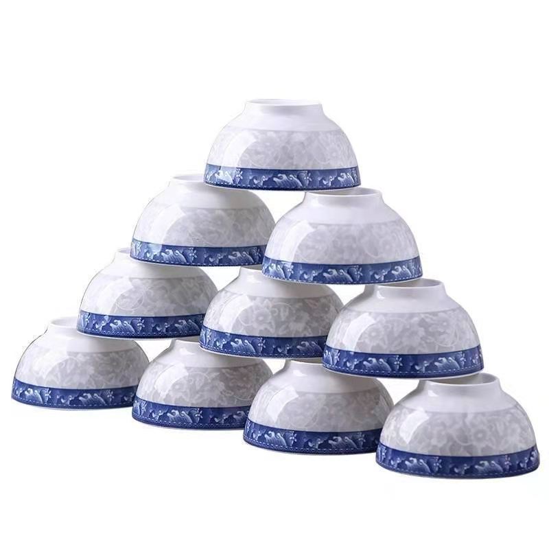 Qingzhi Yuman Bowl Noodle Bowl, large capacity, fresh and light blue and white porcelain, retro rural inn, Qingzhi Yuman Canteen Bowl Item Picture