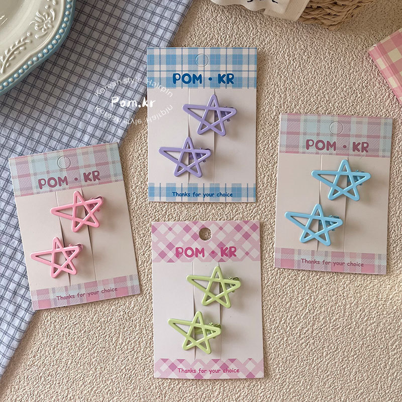 新款韩系甜美奶油色五角星发夹少女前额碎发刘海夹儿童对装侧边夹