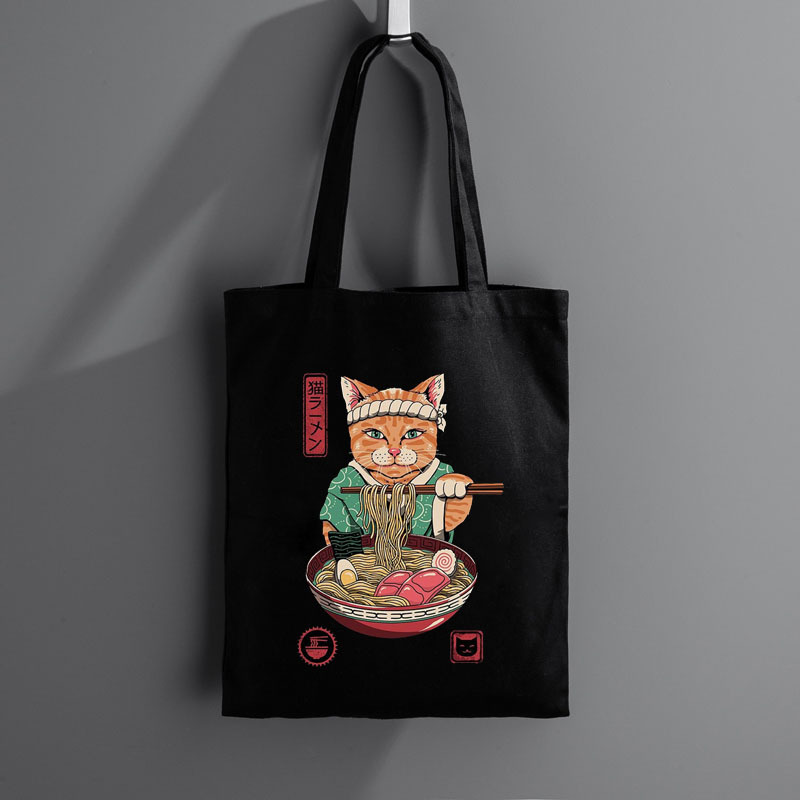 跨境外贸cute japanese cat印花帆布包原宿单肩包手提袋购物袋