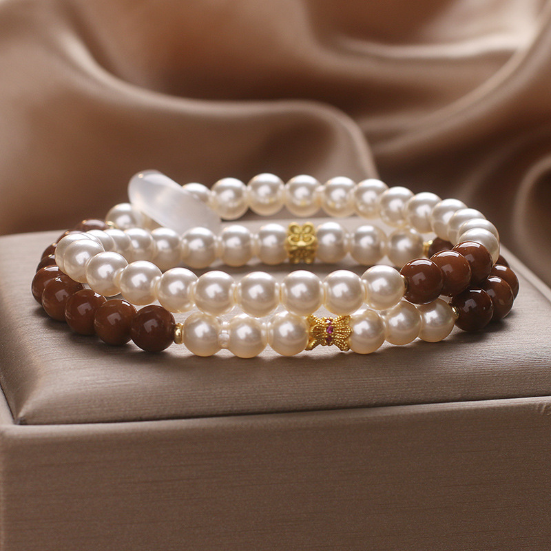 Natural double-ring freshwater pearl Cook patchwork bracelet for women, Chinese-style running ring bracelet, a gift bracelet for your girlfriend Specification image