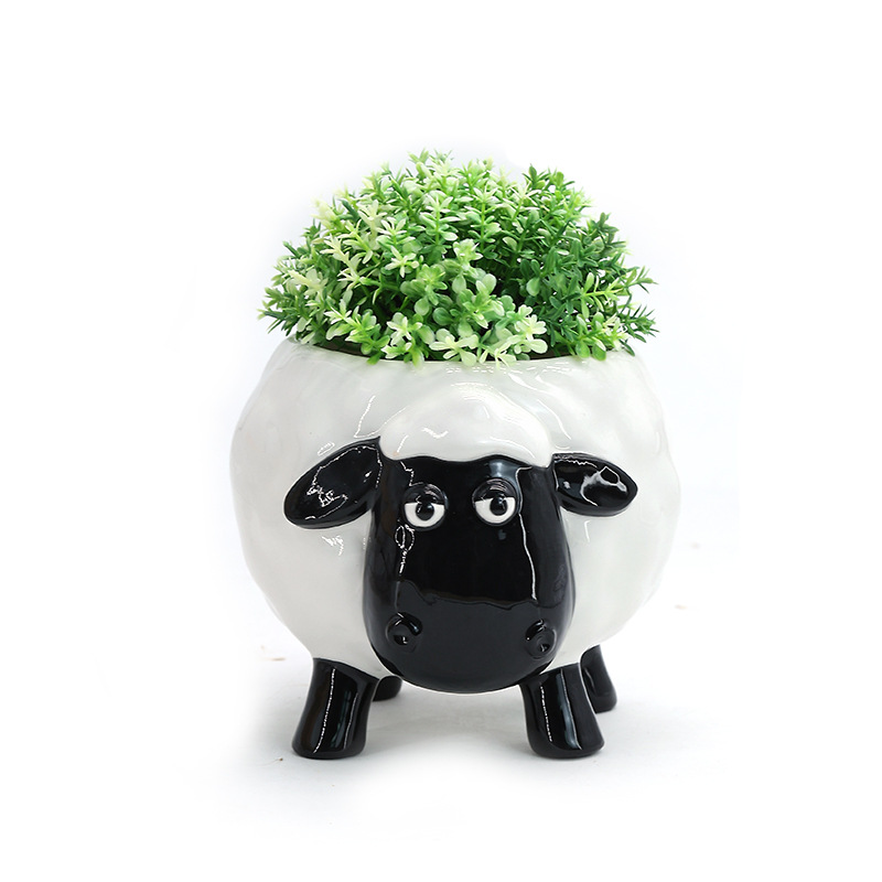 兴业可加LOGO礼品定制多肉苔藓球造景盆Kawaii小绵羊文艺阳台摆设