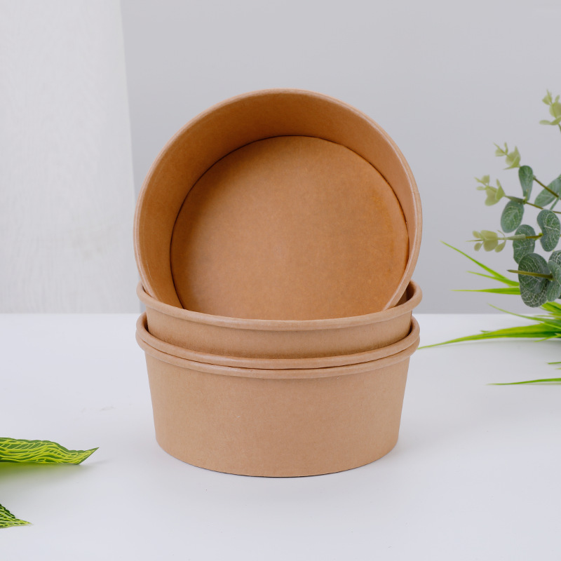 Thickened kraft paper bowl, disposable takeout fruit packaging box, round soup bowl, salad bowl, light food lunch box, takeout box Application Scenario