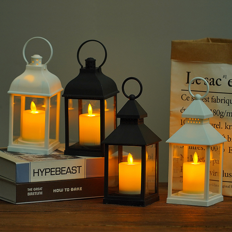 Creative Wind Lamp Small Lantern Electronic Candle Lamp Candle Holder Retro Square Simulation Candle Christmas Candle Decoration Span details Picture