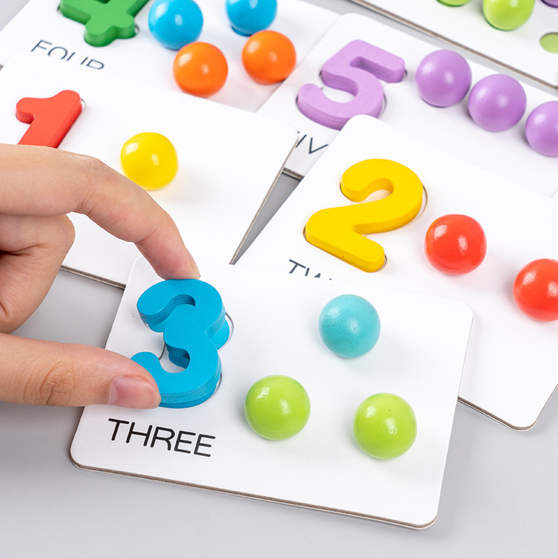 Wooden Number Arithmetic Clip Bead Matching Game Children's Early Education Puzzle Toy Building Blocks Color Sorting Cup Cross-Border Application Scenario