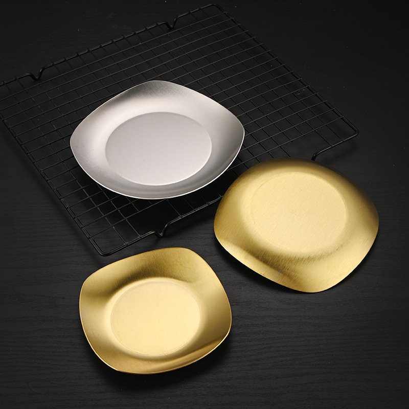 韩式金色调料碟味碟方形不锈钢餐碟泡菜碟骨碟商用烤肉店餐具详情图2