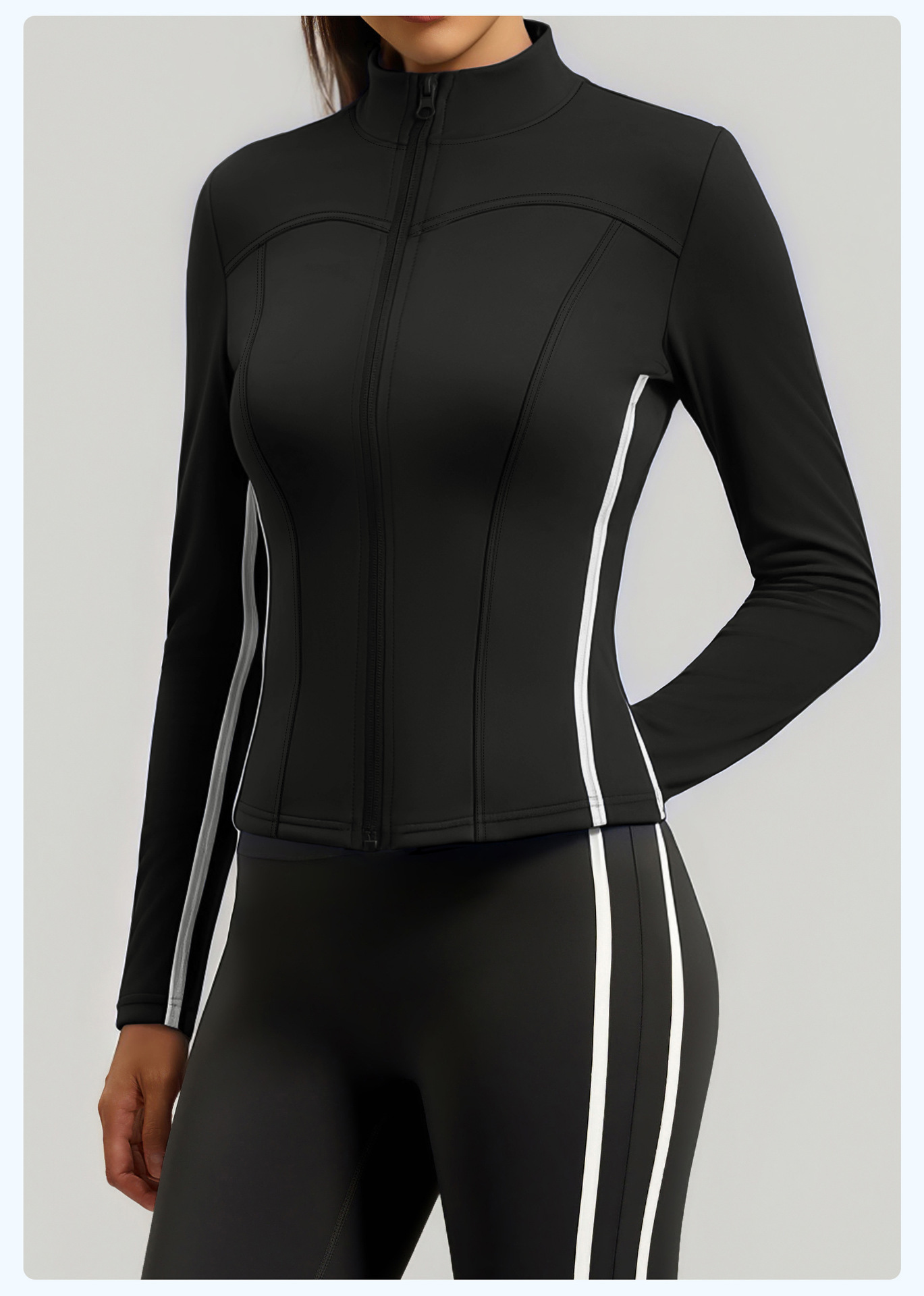 25 nuevo estilo lineal cuello vertical deporte abrigo mujeres manga larga correr yoga fitness casual al aire libre ropa deportiva pic 19