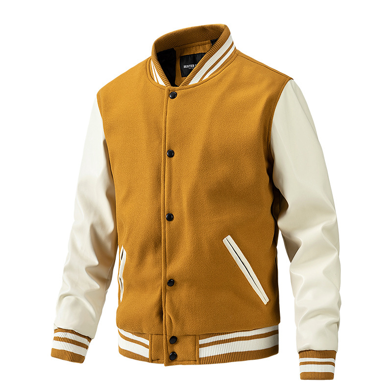 Cross-border jacket for men, autumn and winter fashion American baseball jacket for men, woolen pu sleeve men's coat, casual foreign trade men's clothing Item Picture