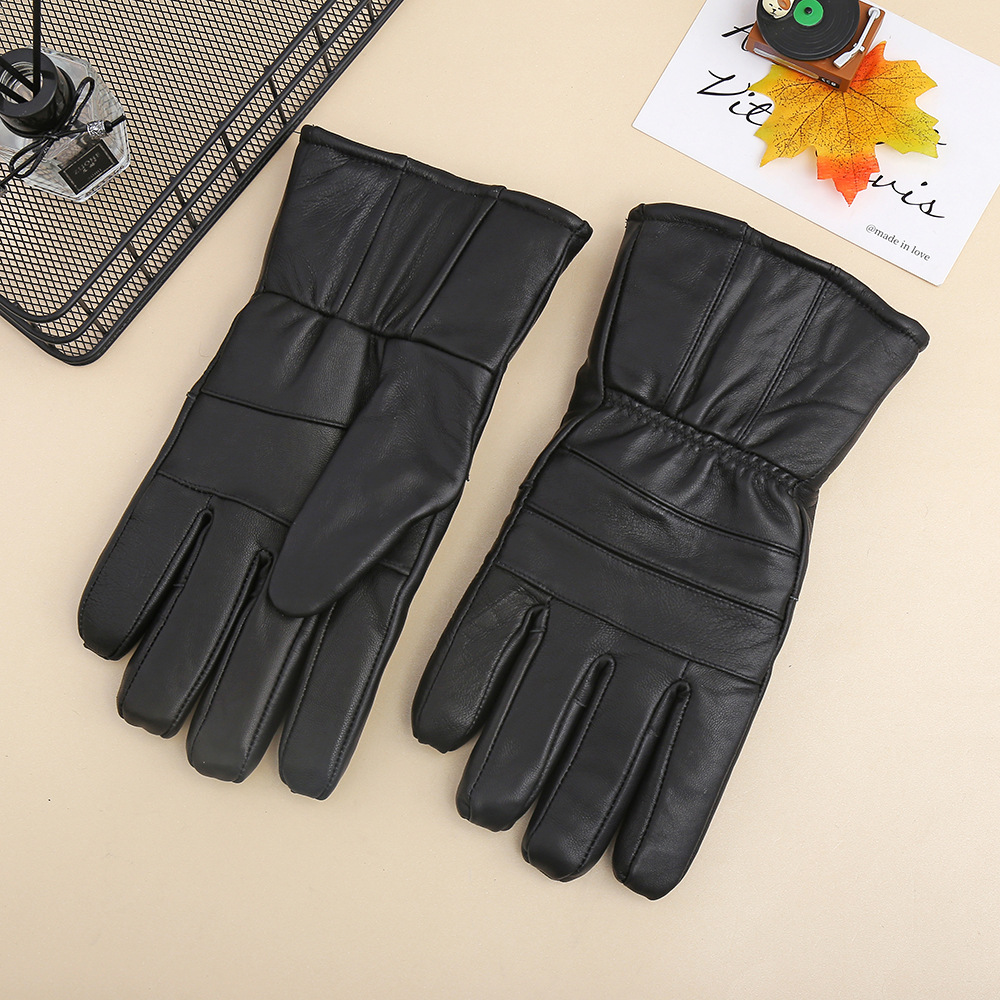 Thick genuine leather gloves for men in autumn and winter, outdoor skiing and cycling warm and windproof gloves, and genuine sheepskin spliced gloves Specification image