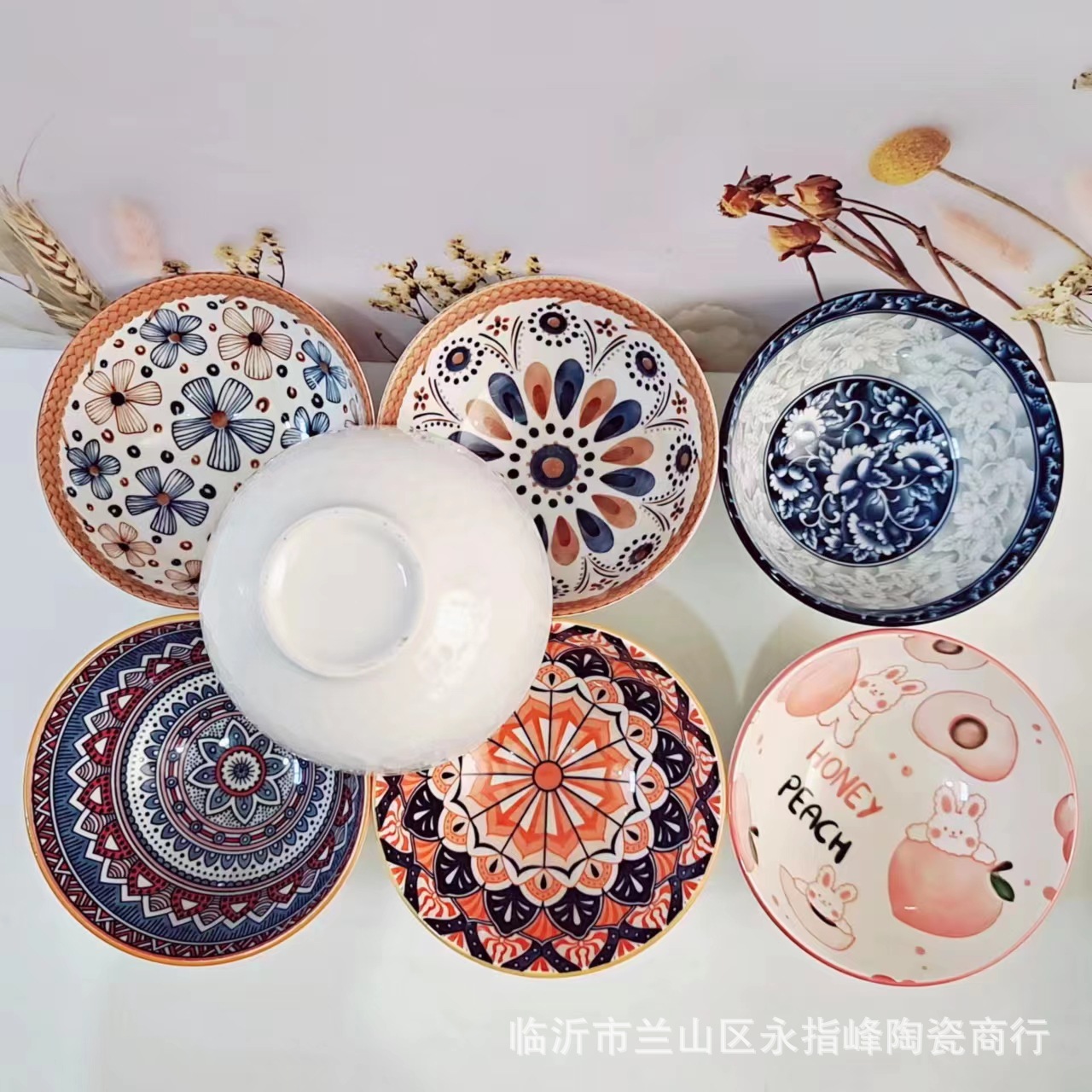 印花4.5寸高尔夫球碗酒店家用陶瓷超市2元店陶瓷碗盘批发