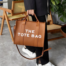 跨境外贸女包一件代发新款纯色pu字母托特包简约休闲大容量手提包