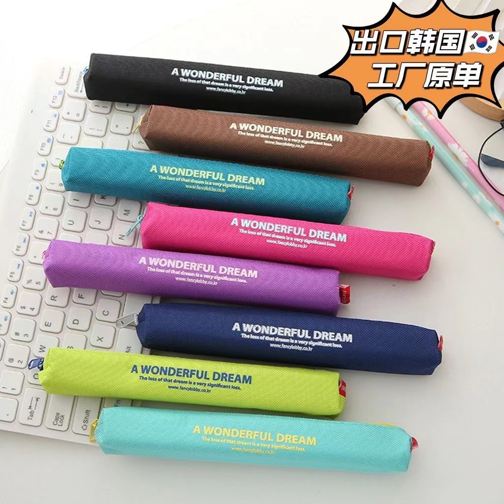 Korean mini pen case canvas, candy color contrasting letter stationery bag for primary, junior high and senior high school students, cute pen case details Picture